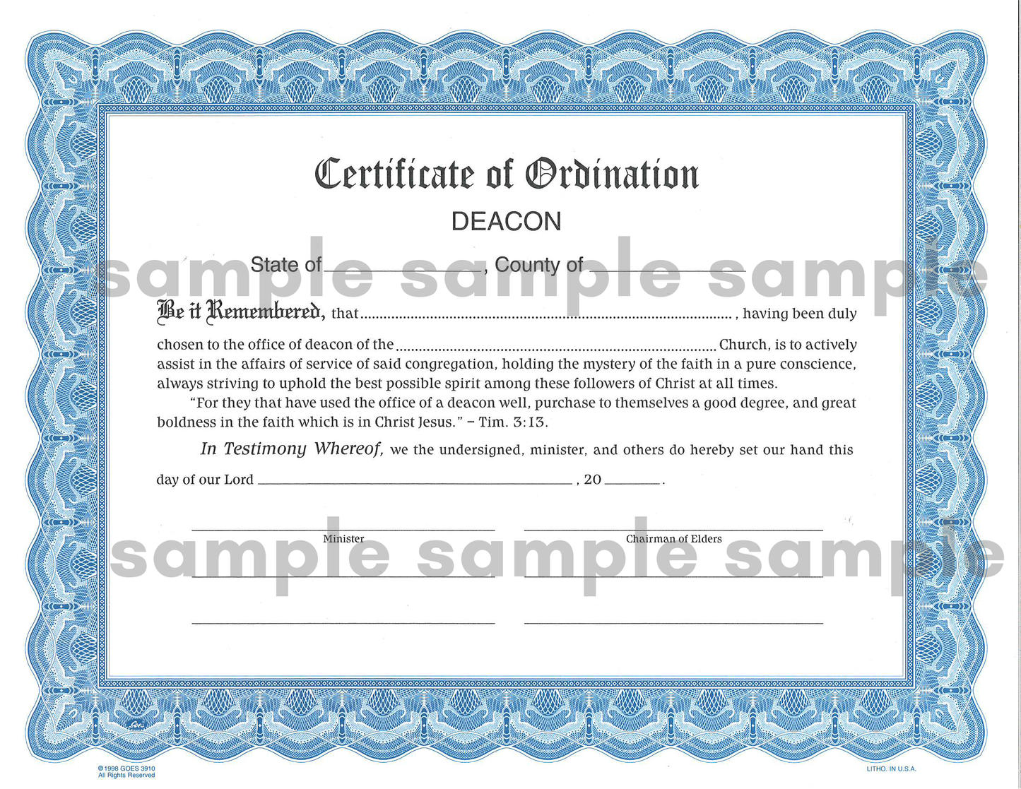 Ordination Certificates