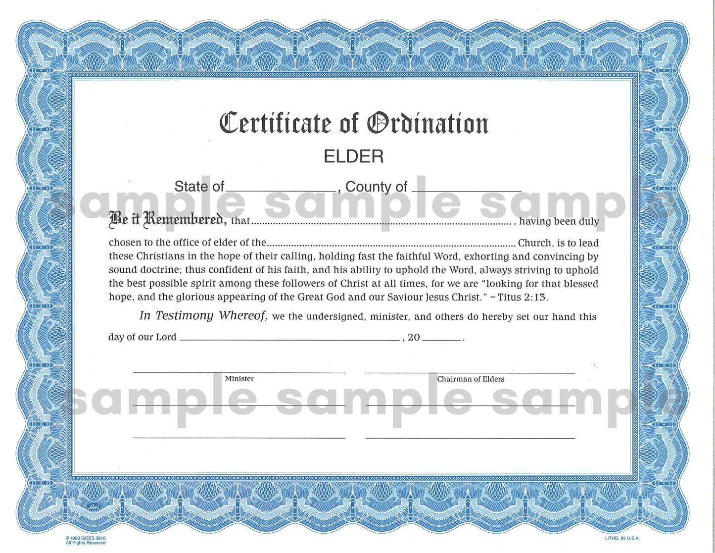 Ordination Certificates