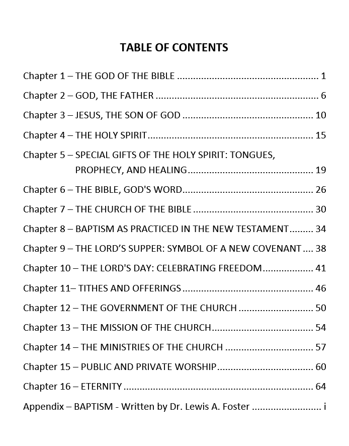 Table of Contents for Christian Doctrine: A Book of Basic Beliefs