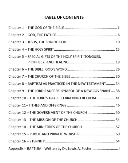 Table of Contents for Christian Doctrine: A Book of Basic Beliefs